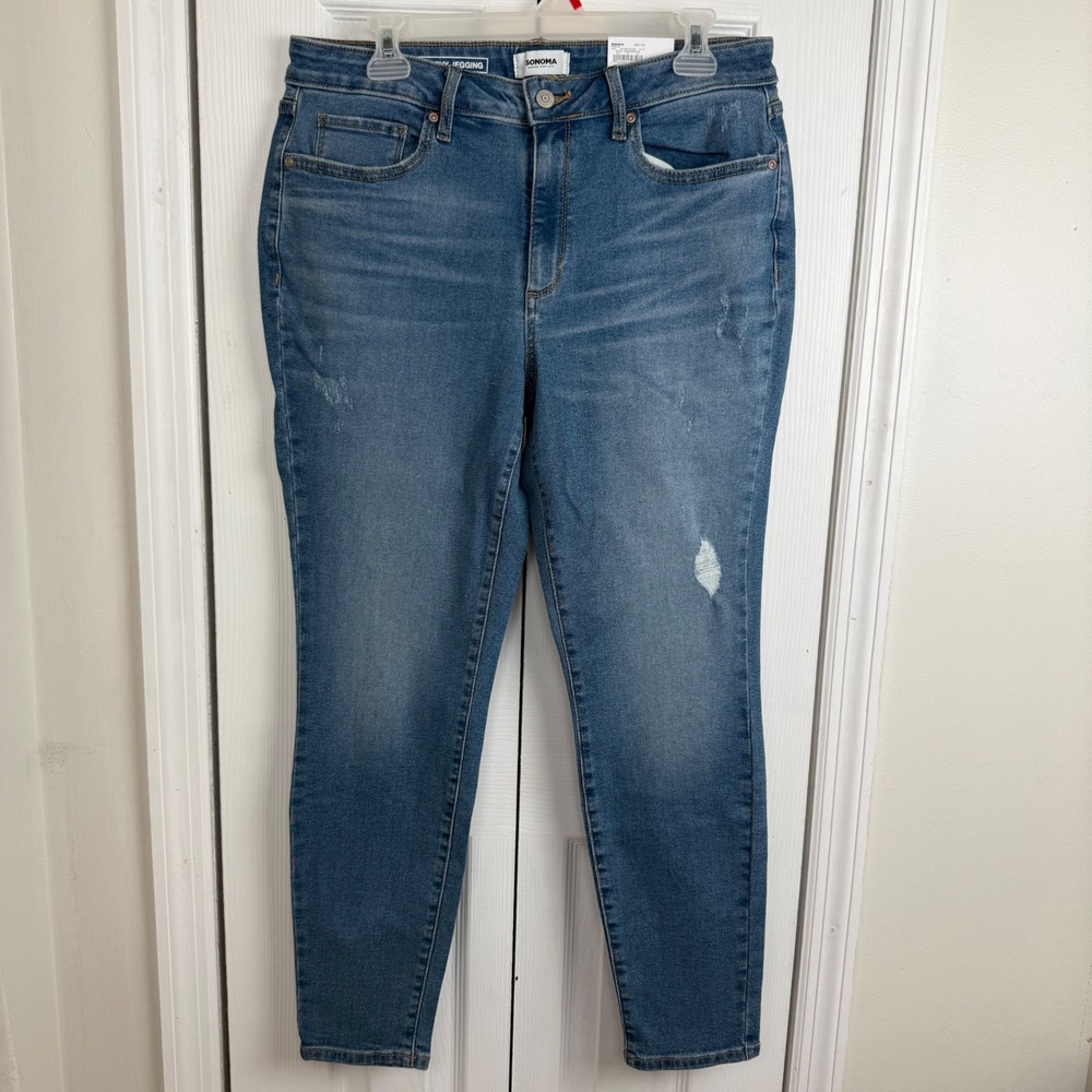 Sonoma Goods For Life Curvy Jegging High Rise Medium Wash Distressed Jeans 14R